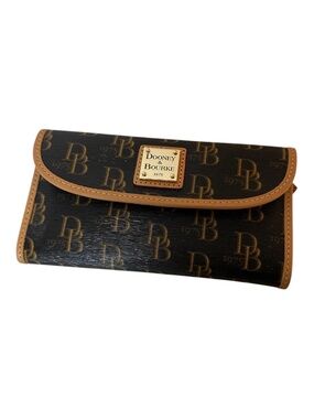 Dooney & Bourke DB Monogram Flap Wallet – Black Canvas & Leather Trim